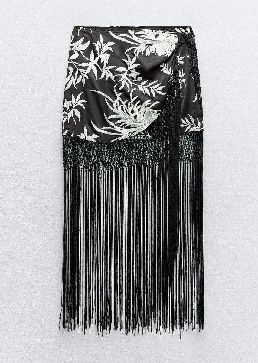 Faldas Largas Falda ZARA Bordada Con Abalorios Mujer Negro