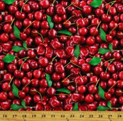Cotton Cherries Fresh Fruit Produce Food Orchards Fabric Print by Yard D574.90