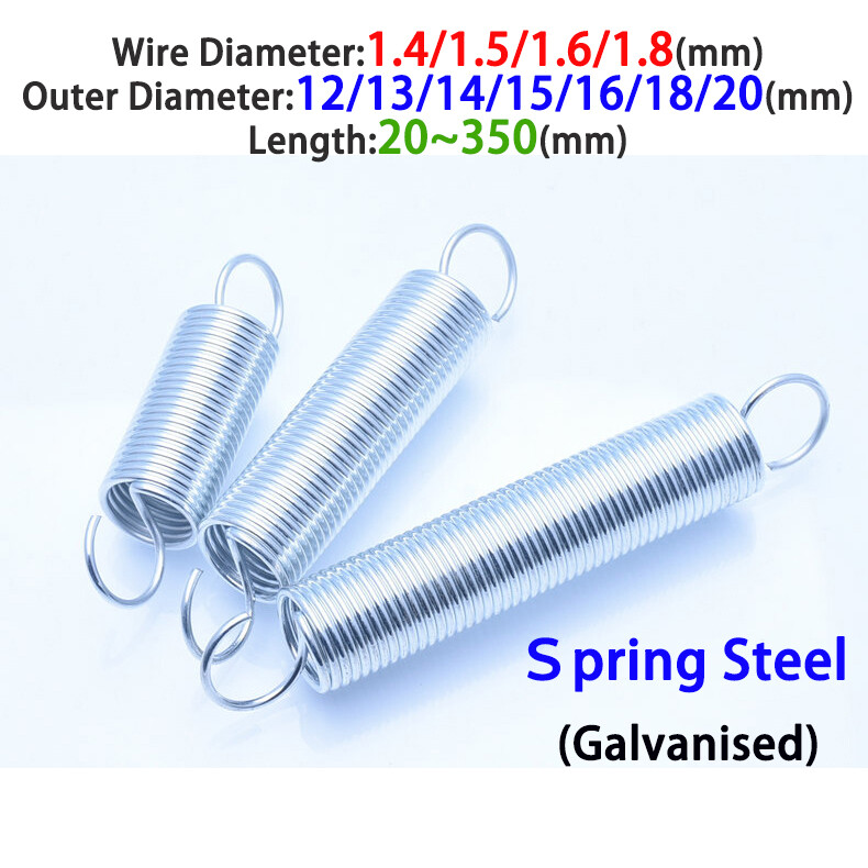 1.4mm-1.8mm Galvanized Steel Extension Spring with Hooks for Tension