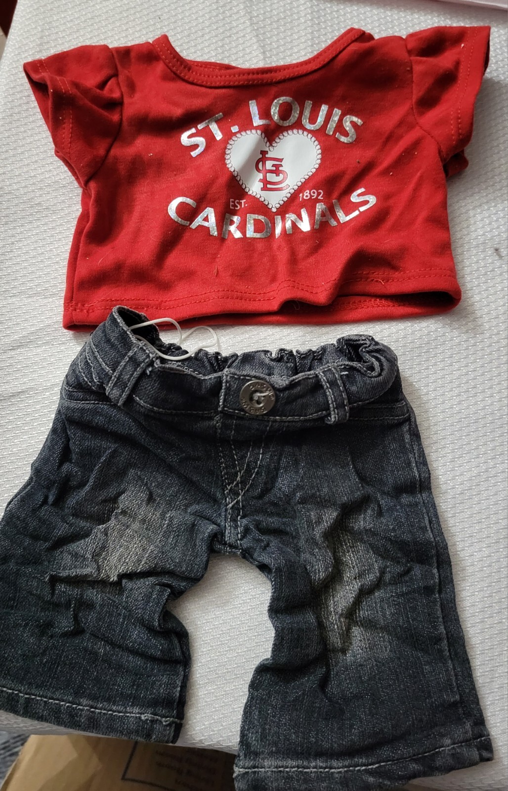 Build A Bear BAB Outfit Denim Jeans  Pants St Louis Cardinal Shirt