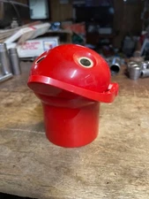 Tomy Japan JeJe Mechanical Bank Red plastic Flips coin Coin And Eats It Vintage