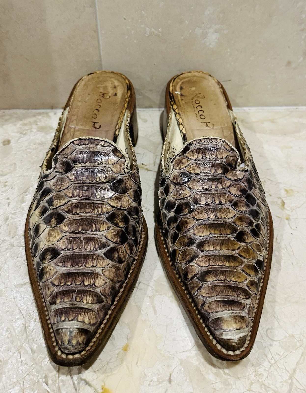 Rocco P Python Snakeskin Leather Slides Size 7 EU… - image 2
