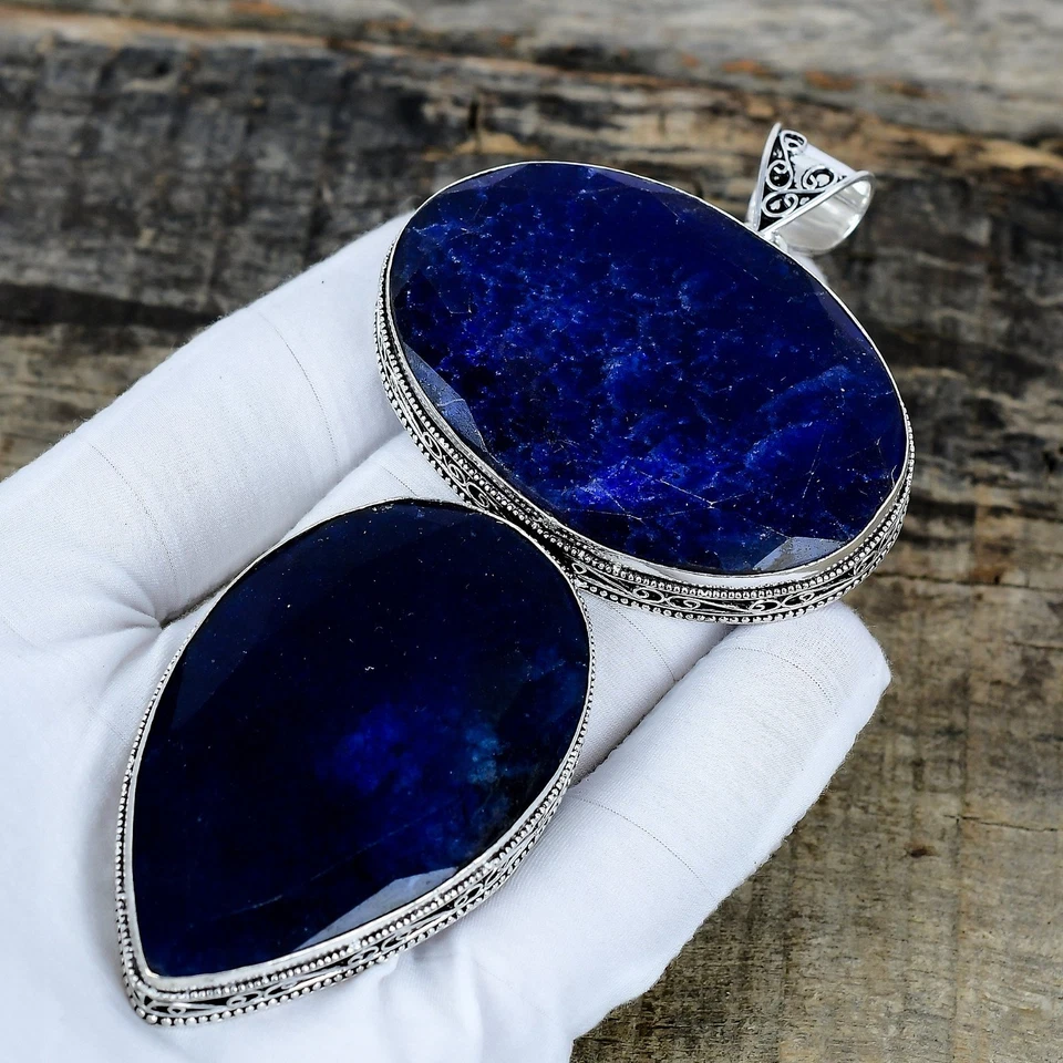 Zaffiro Blu Lab-Created Gigante Misura Gemma Mano 925 Argento Gioielli Regali - Immagine 2 di 4