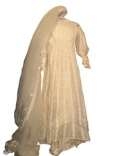 Vintage 70s Bridal Originals Ivory Lace Wedding Dress Puff Sleeve High Neck Boho