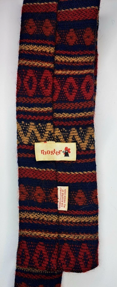 Corbata de cuello geométrica vintage de lana virgen gallo rojo azul tostado 55" X 3"  Foto 4 de 4