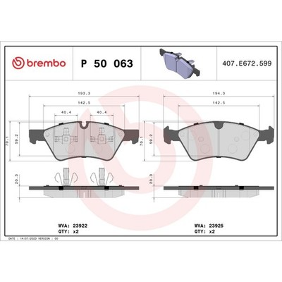 Bremsbelagsatz BREMBO P 50 063, Vorne