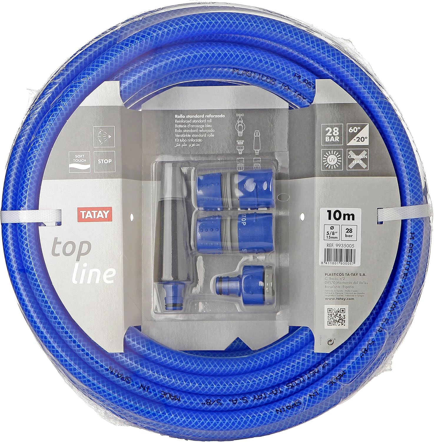 Kit Tubo Da Giardino Blue Line 10 Metri Ø5/8" 15Mm, 3 Strati, Realizzato in Spag
