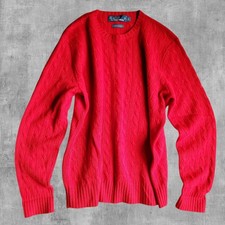 Polo Ralph Lauren Cable Knit Sweater 100 Cashmere Red Mens L Preppy Italian
