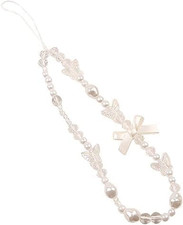 Cute Cell Phone Charms, Creative Bows Pearl Beaded Phone Lanyard Wrist Strap, An