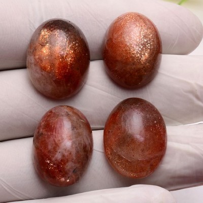 4tlg Natur Sunstone Oval Cabochon, Unbehandelt, Glänzend, 21-22mm