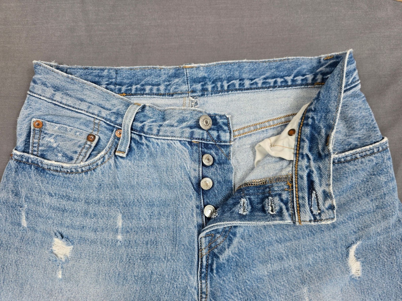 Levis 501 CT Distressed Patchwork Light Blue Jean… - image 2