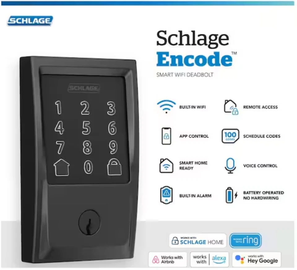 Century Negro Mate Codificación Electrónica Smart Wifi Deadbolt con Alarma Foto 2 de 4