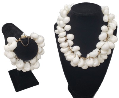 Vtg Miriam Haskell White Moon Sea Shell Choker Necklace & Bracelet Signed 