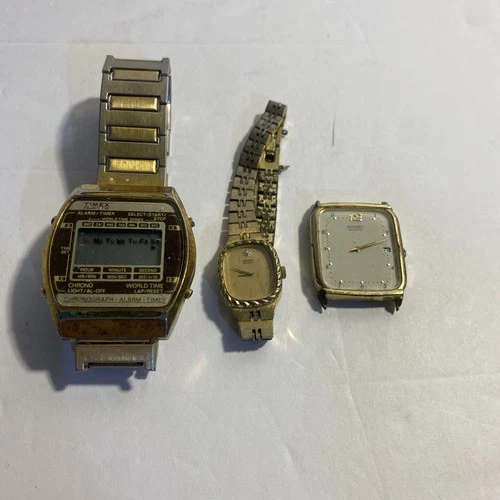 Lot Of Three Vintage Watches Seiko And Timex Chronograph ￼