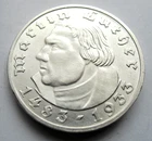 (331)  RARE German 2 Mark  MARTIN LUTHER - 1933 F -  SILVER -  COIN