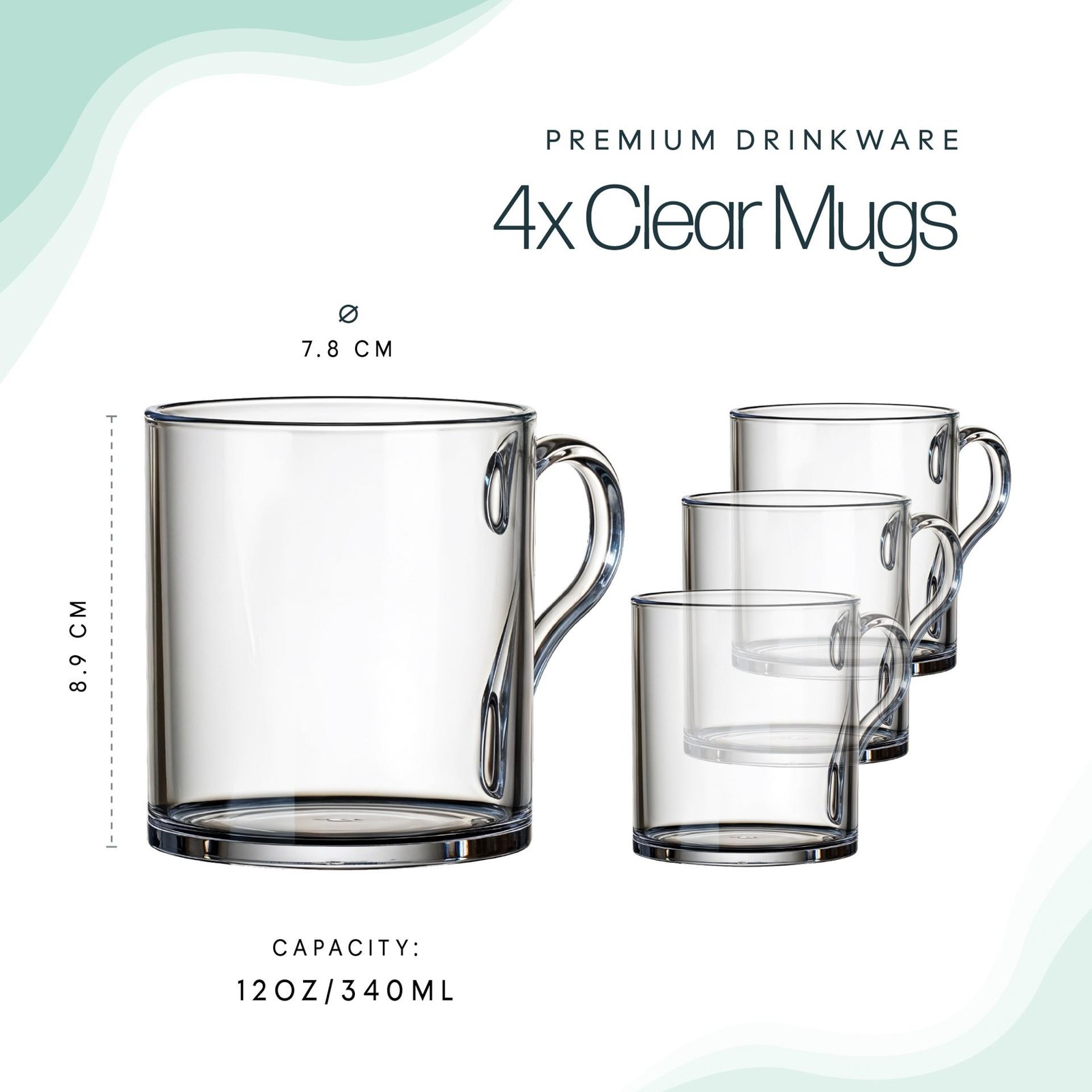 Leisurewize Pack of 4 Clear Mug 12oz Caravan Motorhome LW794