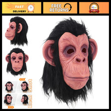 Full Head Monkey Mask - Black Latex Chimp Costume for Halloween Party, Large
