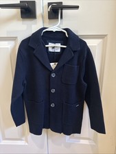 Zara Boys Kids Knit Sweater Cardigan Blazer Lapel Collar Navy Size 7 New