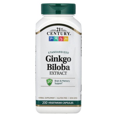 Ginkgo Biloba Extract, Standardized, 200 Vegetarian Capsules (60 mg per Capsule)