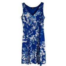 Chaps blue white floral tropical stretchy coastal preppy midi dress medium