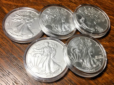 Lot of (5) 2022 USA American Eagle One Dollar 1 oz Fine Silver Coins BU