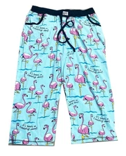 Lazy One 100% Cotton Novelty Flamingo Print Capri Length Sleep Pant, Size Large