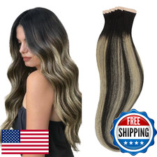 HOTBANANA Tape-In Hair Extensions 12in 20pcs 40g Natural Black Light Blonde Stra