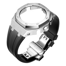 GA2100 Case Band Mod Kit, Stainless Steel Case Bezel Crown Silicone Strap Rep...