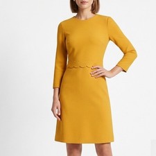 Banana Republic Fit & Flare Dress Womens 0 Yellow Stretch Scalloped 3/4 Sleeve