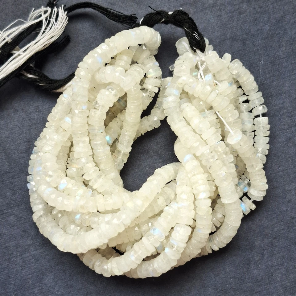 Natural Rainbow Moonstone Blue Fire Heishi Beads Strand For Jewelry & Craft - Image 4 of 4