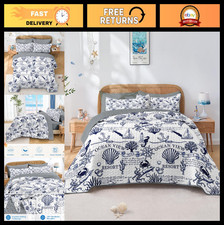 Nautical Beach Ocean Quilt Set Twin Size - 2 Pcs Soft Bedding Coverlet Sham