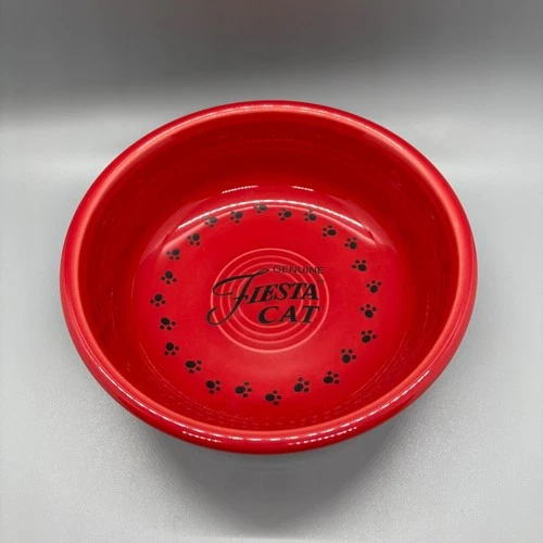 Fiesta Cat Small Bowl in Scarlet | Fiestaware Petware Red Food Dish Retired NWT