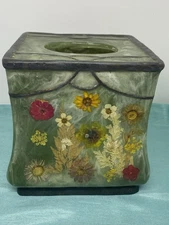 Vtg India Ink Tissue Box Cover Fresh Fields Acrylic MCM Bohemian Dried Flowers