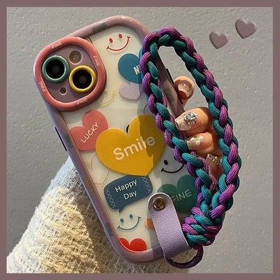 Cute Heart Wrist Chain Phone Case iPhone 16 15 14 13 12 11 Pro Max Cover
