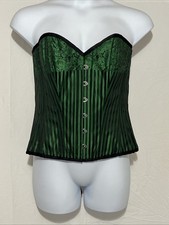 Corsets Queen Green Black Brocade Overbust Corset Steel Boned Lace Up Gothic 34