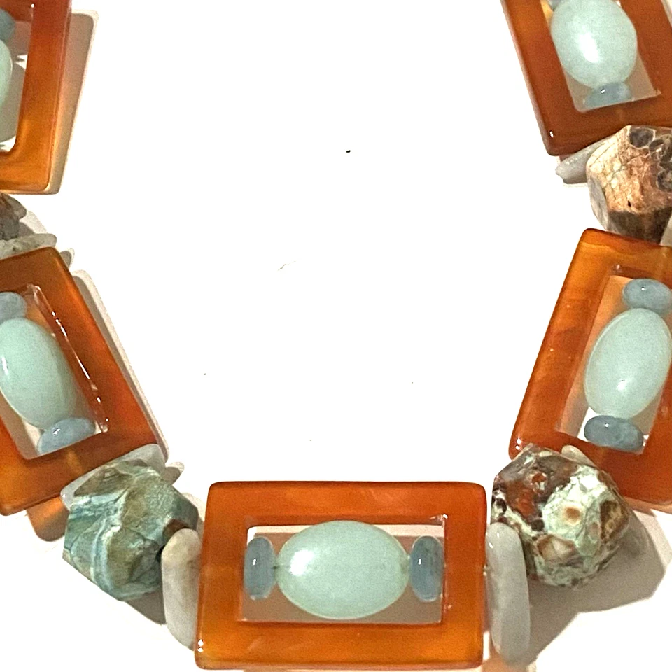 Collar De Colección Grueso Cuentas Rojo Cornalina Verde Jadeíta Ágata Jaspe Piedras Preciosas 24" Foto 3 de 4