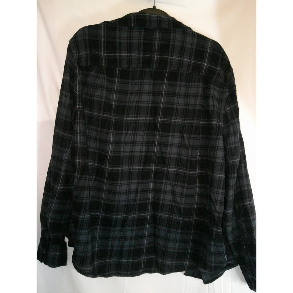 GEORGE Men's Plaid Flannel Button Up Shirt Size 2XL Black Gray Long Sleeve - Image 2 of 3