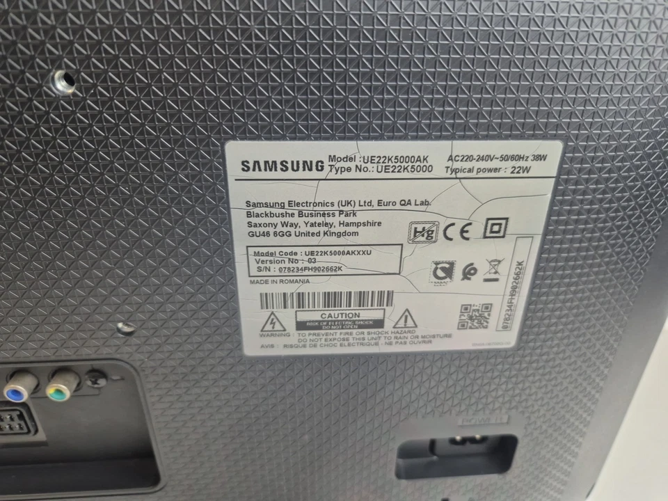 Samsung UE22K5000AK 5 Series 22" LED Backlit LCD TV Full HD Power Cable - Image 3 of 4