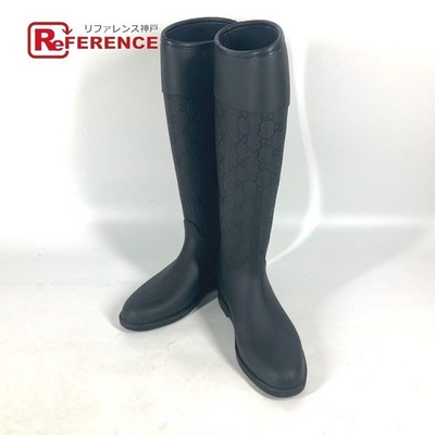 Womens GUCCI GUCCI GG Long Shoes Rain Boots Rain Shoes Black Women s Used
