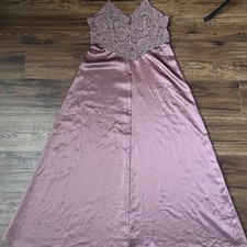 Vintage Mauve Satin Slip Dress Lace Bodice Spaghetti Strap Maxi Bias Cut Small