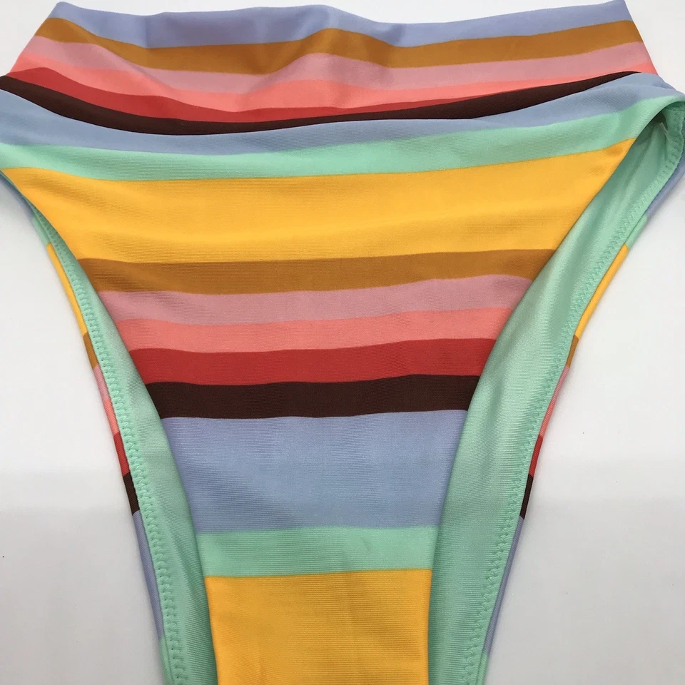 Aerie Striped Multicolor High-Waisted High Cut Cheeky Bikini Bottom Size XSmall - Image 2 of 4