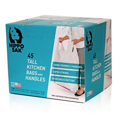 Hippo Sak - Tall Kitchen Garbage Bags with Ergonomic Handles - 13 Gallon Trash B