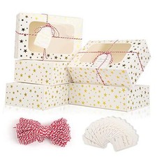 24 PCS Christmas Cookie Boxes for Gift Giving, 9x6x3 Golden Gold Star-24Packs