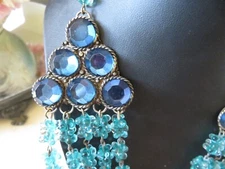 Baroque Vintage or Victorian Large Ocean Blue colored Stones Choker  Necklace