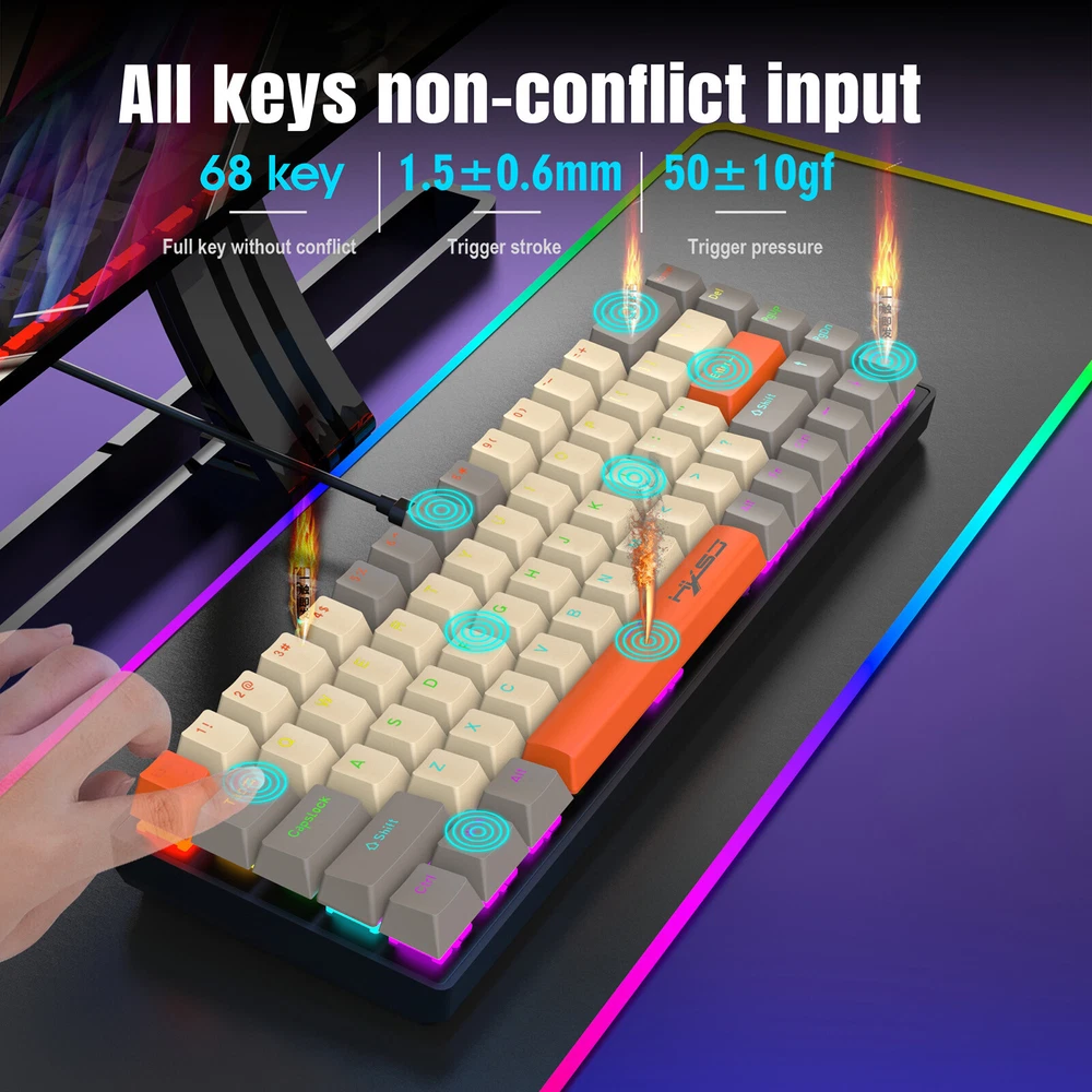 K88 Compact Mechanical Keyboard with Ice Blue Backlight and Ergonomic Design E9D9