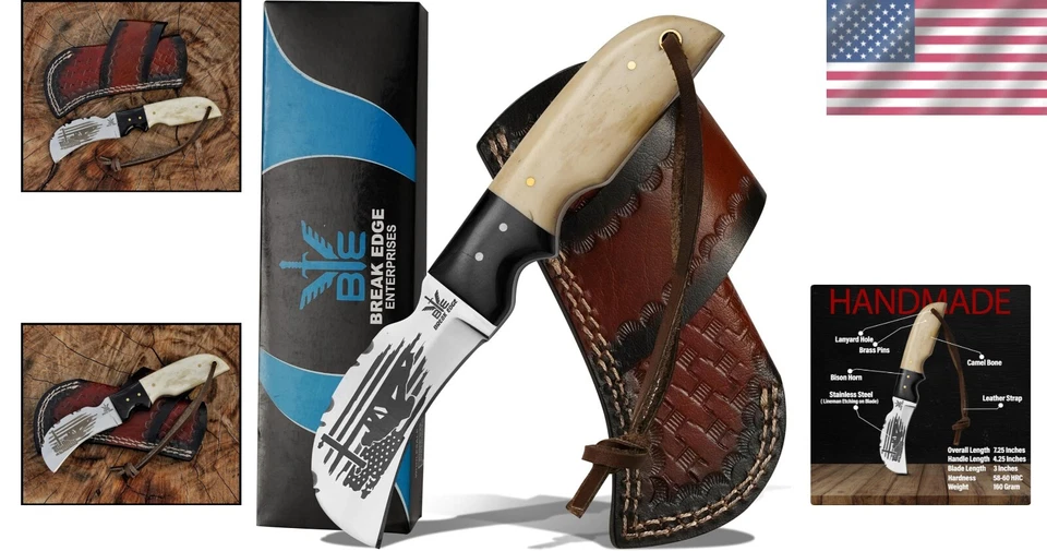 Cuchillo carey de liniero de acero inoxidable hecho a mano con funda de cuero - 7,25" Foto 2 de 4