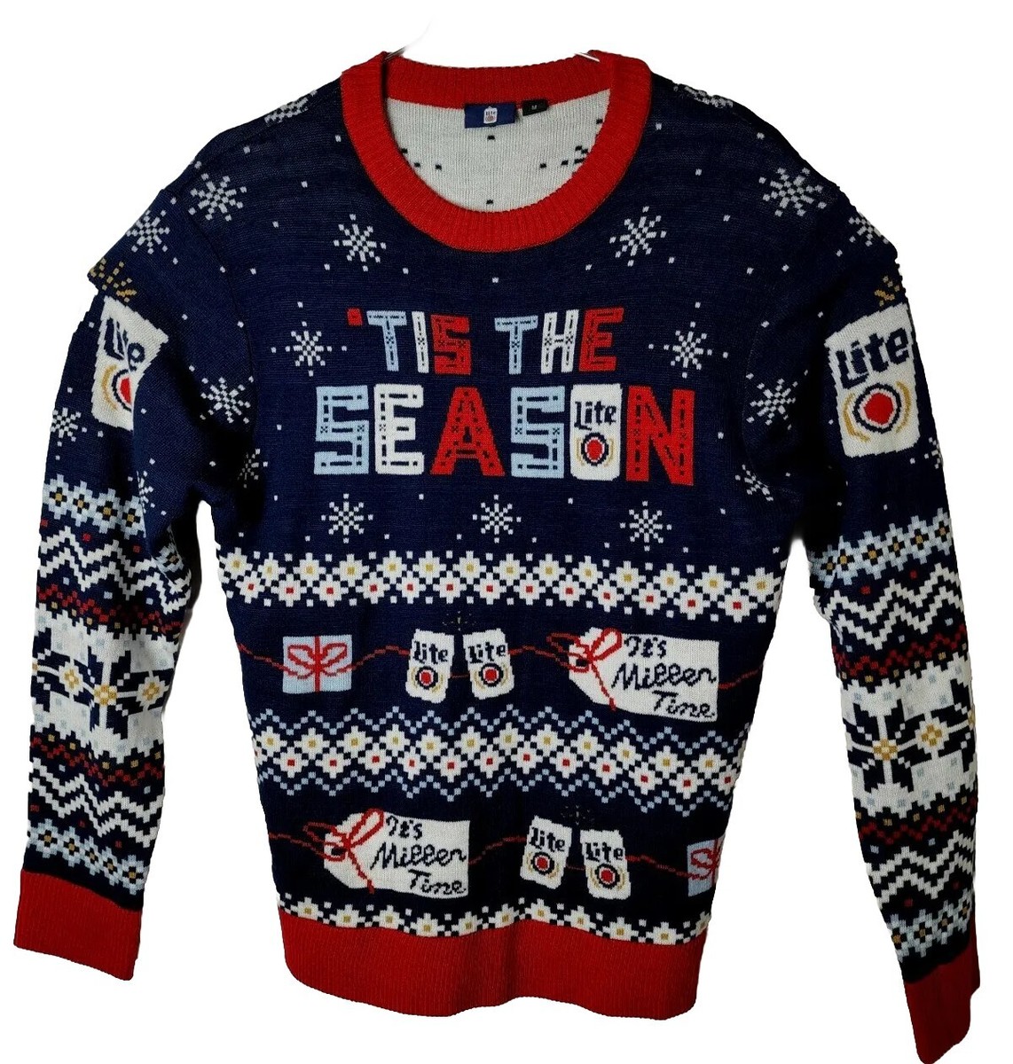 Miller Lite Adult M Ugly Christmas Sweater Tis The Season Pullover Sweater