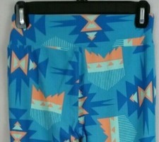 New LuLaRoe One Size Leggings Blue  Peach With Aztec Design