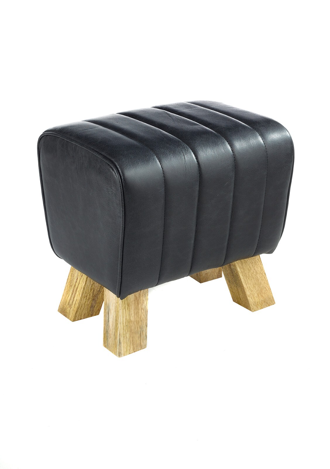 Elm Home And Garden Genuine Black Leather Footstool Pouffe Fully Assembled 40cm