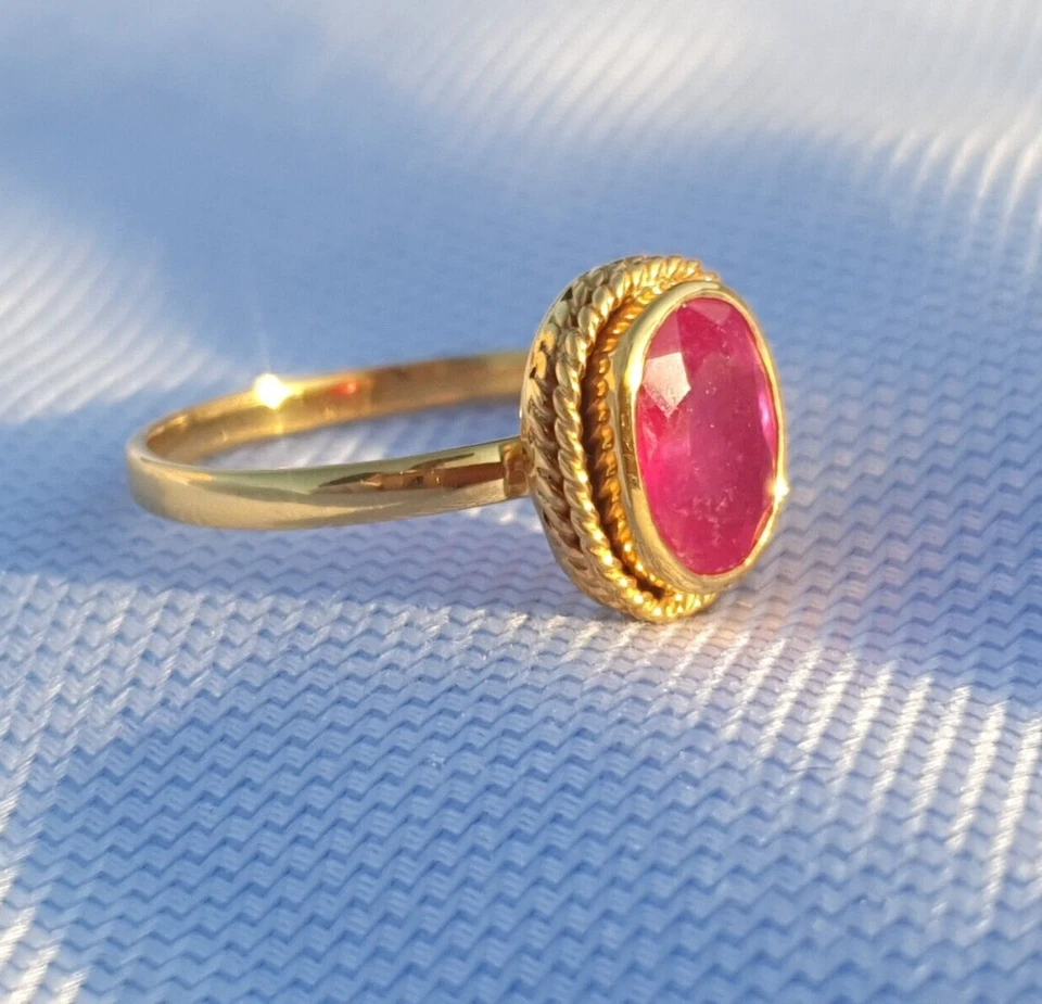 Pink Ruby Gold Band Ring, Boho Ruby Ring, Ruby Gold Ring For Women, Gift For Her - Image 3 of 4